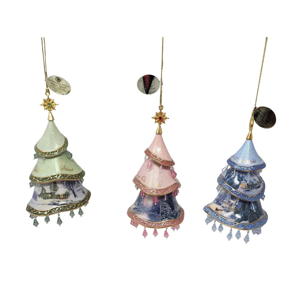 Set 3 Vtg Thomas Kinkade Bradford Editions Christmas Classics Tiered Ornaments
